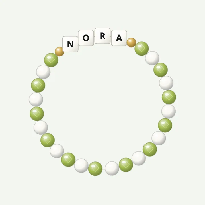 August name bracelet: peridot-colour bead bracelet design
