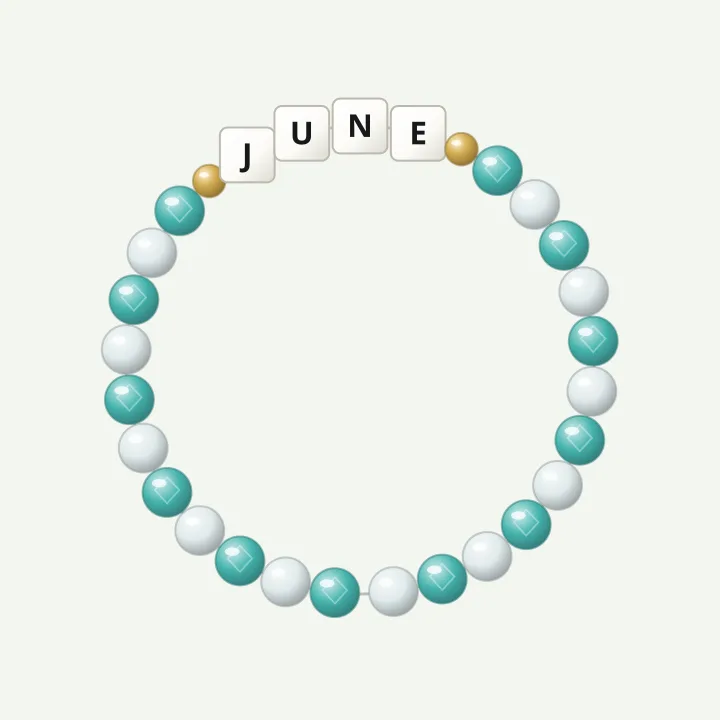 December name bracelet: turquoise-colour bead bracelet design