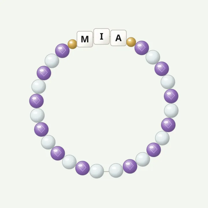 February name bracelet: amethyst-colour bead bracelet design