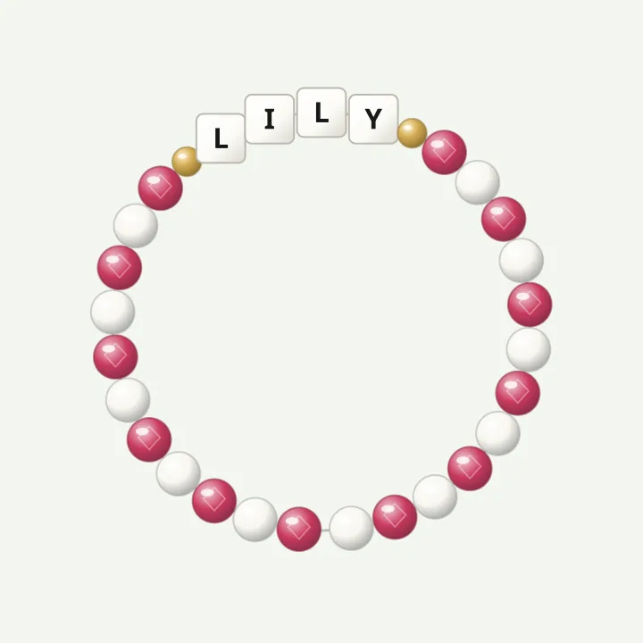 July name bracelet: ruby-colour bead bracelet design