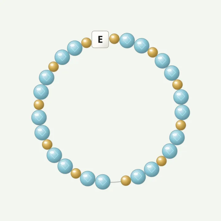Initial with gold: aquamarine-colour bead bracelet design