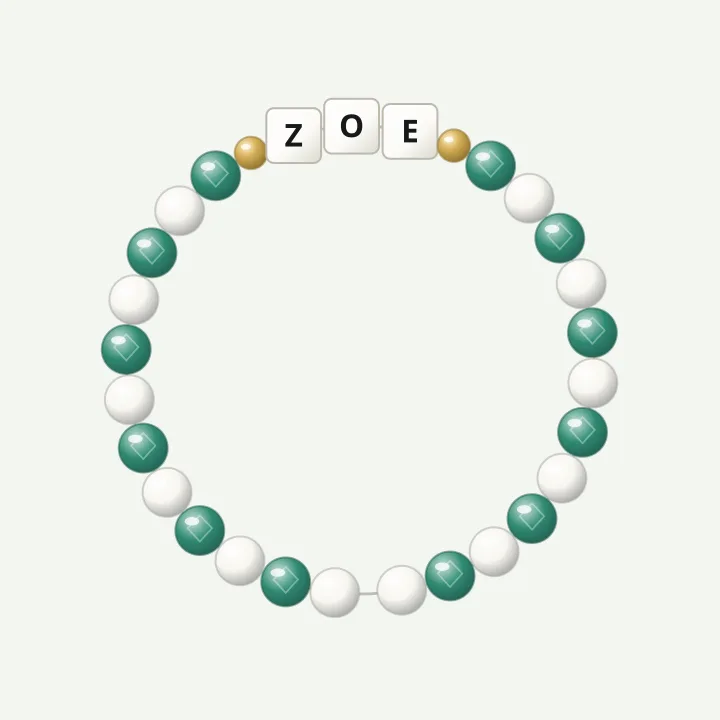 May name bracelet: emerald-colour bead bracelet design
