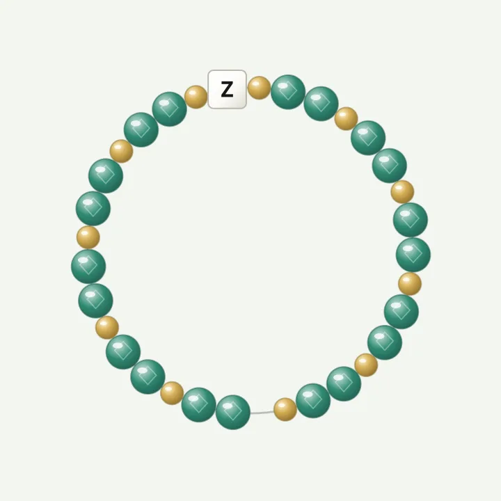 Initial with gold: emerald-colour bead bracelet design