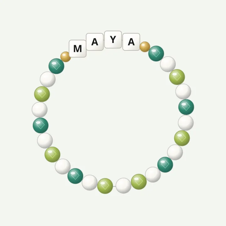 Name bracelet spelling MAYA